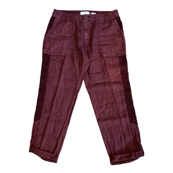 Anthropologie Hei Hei Women’s Sz 28 Embroidered Crochet Linen Pants Marlena - Picture 2 of 16